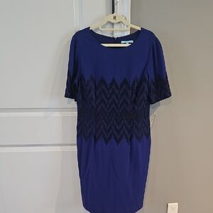 ANTONIO MELANI Royal Blue Chevron-Pattern Midi Dress